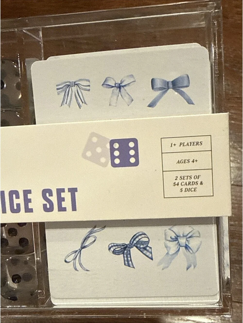 4 Sets  2 Cases Playing Card & Dice Set with Acrylic Case Bows